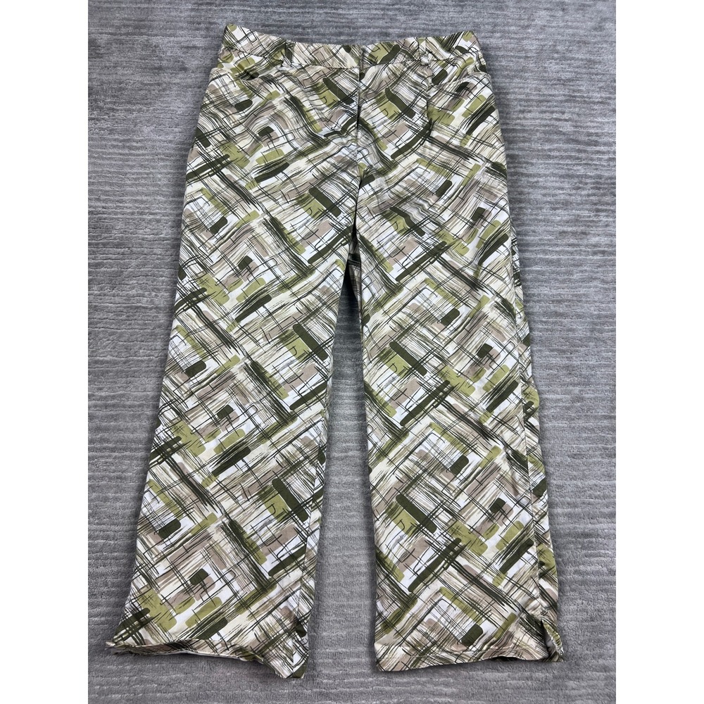 Geoffrey Beene Sport Trousers Womens 10 Green Abstract Geometric Stretch Cotton‎